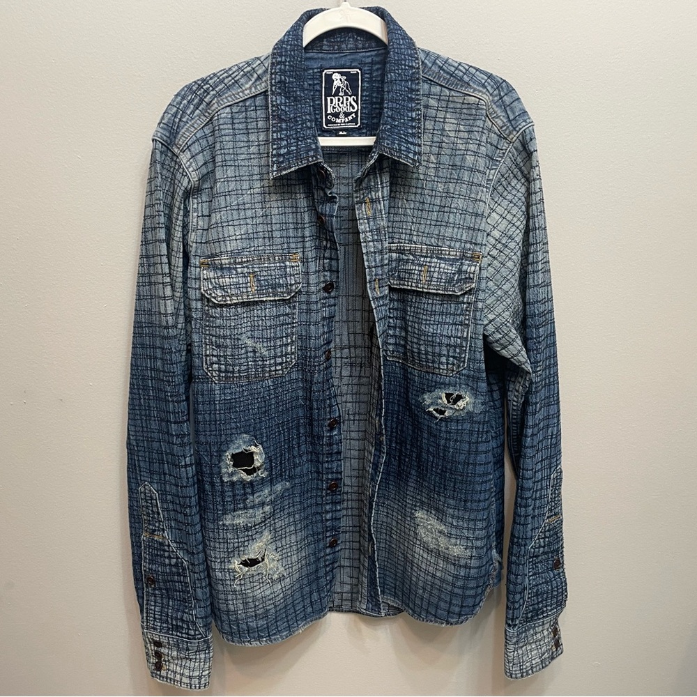 Men’s PRPS Blue Denim Black Stitch 100% Cotton Button Down Shirt